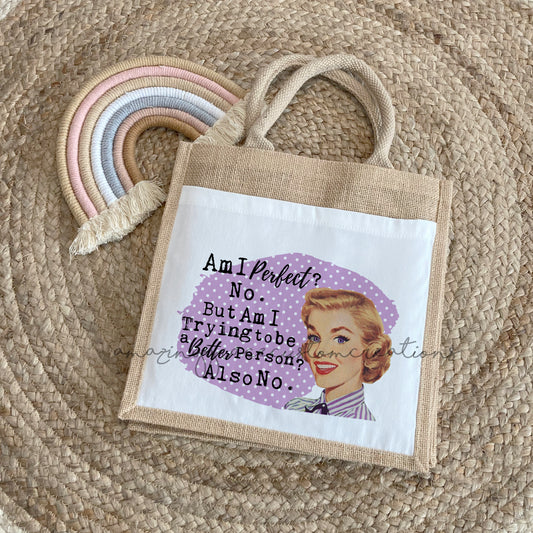 Vintage house wife jute lunch bag