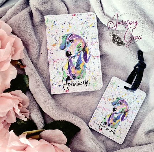 Personalised passport & luggage tag set Dachshund theme