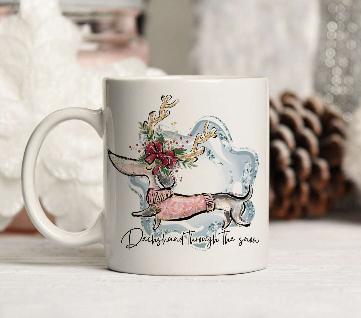 Christmas mug DACHSHUND THROUGH THE SNOW