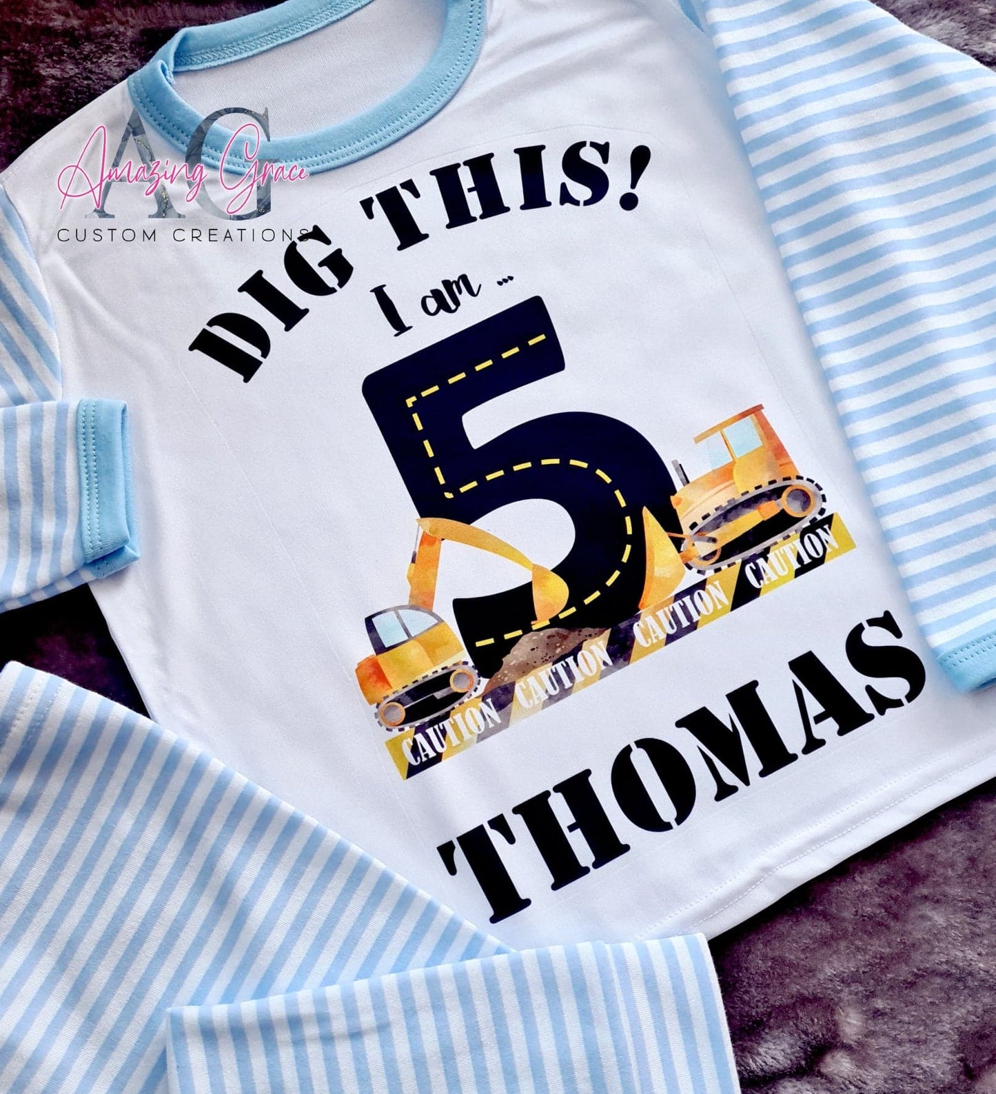 DIG THIS! Birthday personalised stripe pj's 6 m - 10 years