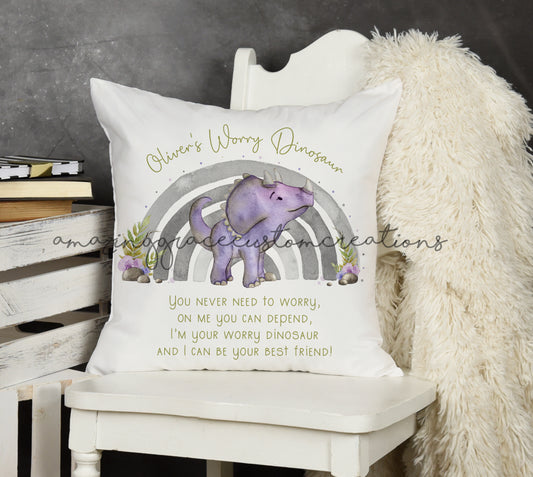 Purple Worry Cushion - Dinosaur themed