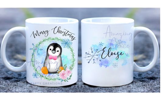 Personalised Christmas penguin mug