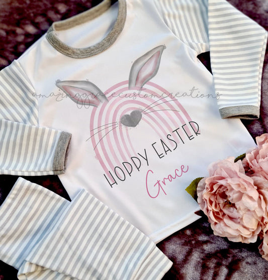 Easter bunny-bow stripe pj's 6 m - 10 years