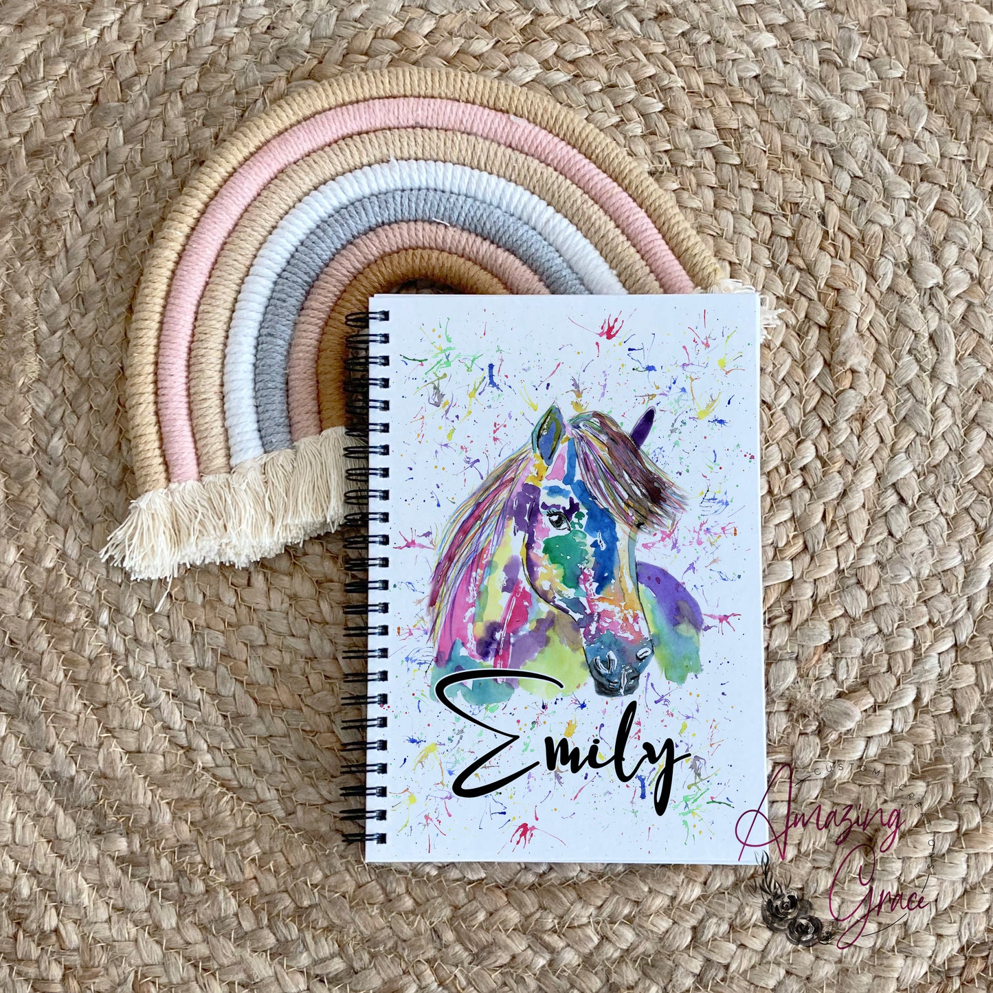 Personalised watercolour horse note book