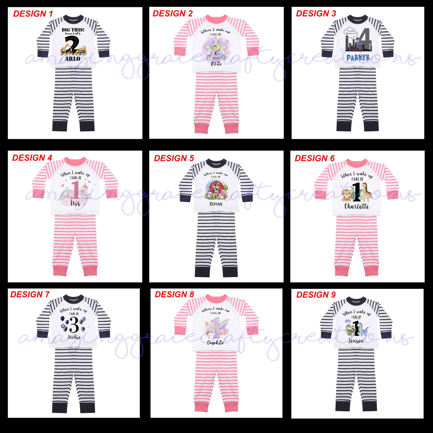 Children's personalised birthday pyjamas - VARIOUS DESIGNS