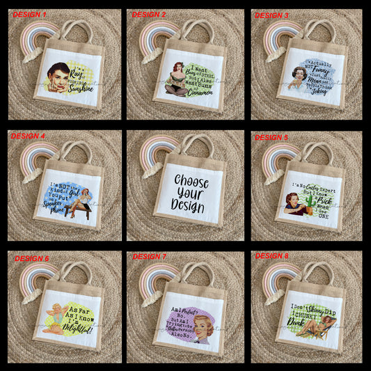 Vintage house wife jute lunch bag