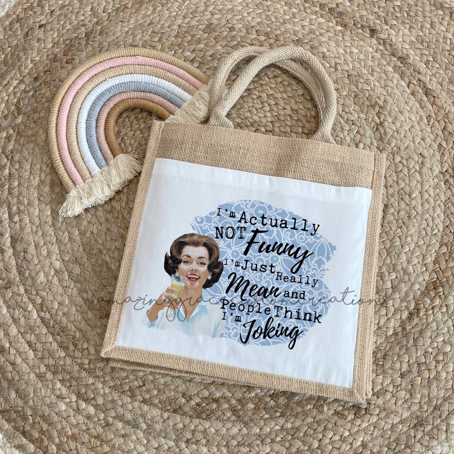 Vintage house wife jute lunch bag