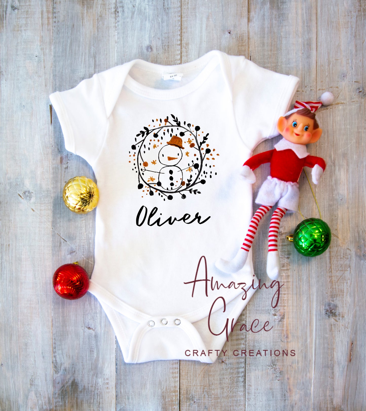 Christmas baby vest - RUSTIC SNOWMAN