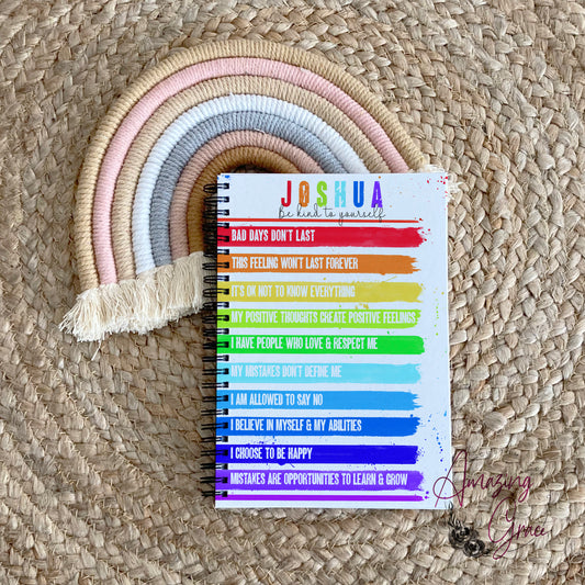 Personalised positive affirmations note book - bright rainbow