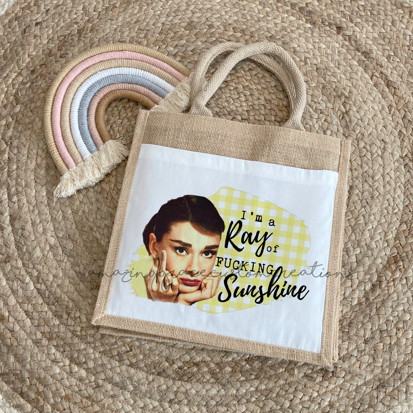 Vintage house wife jute lunch bag