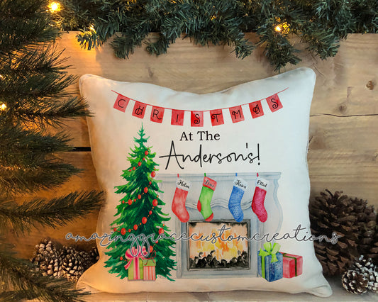 Christmas family scene cushion PERSONALISED