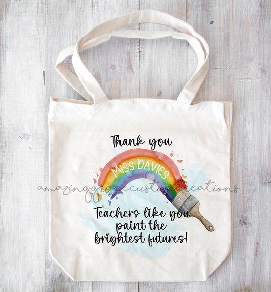 Thank you teacher rainbow tote bag