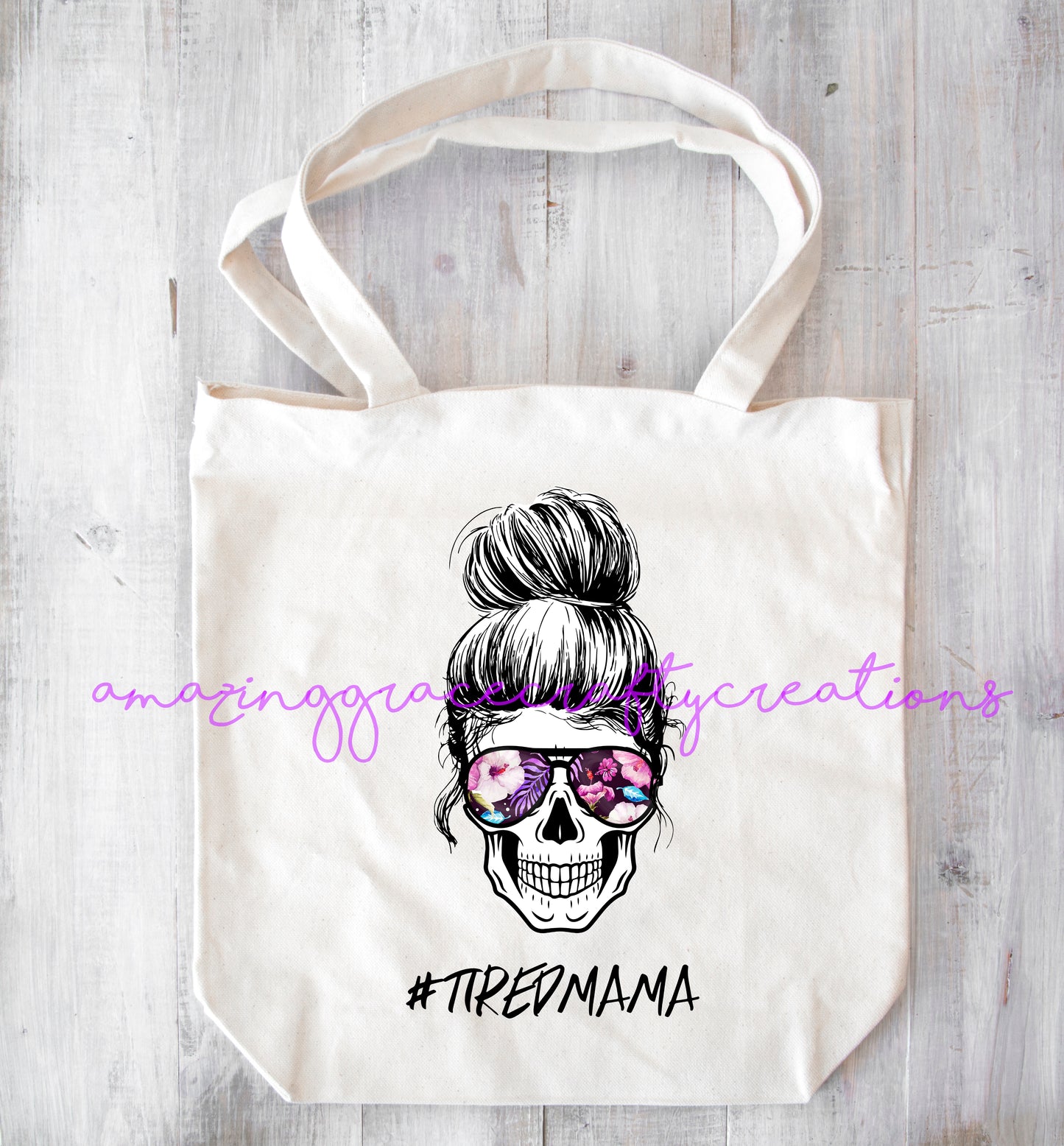 "Tired Mama" design tote bag