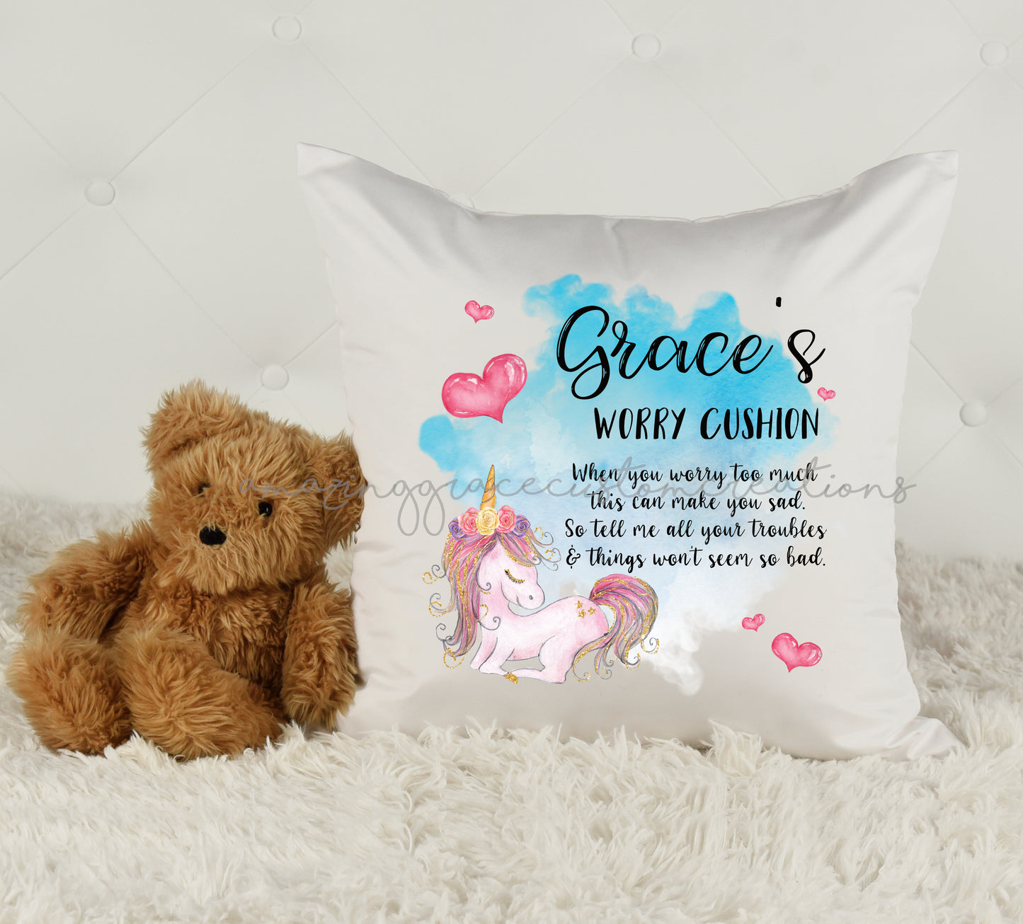 Personalised Worry Cushion - Unicorn design