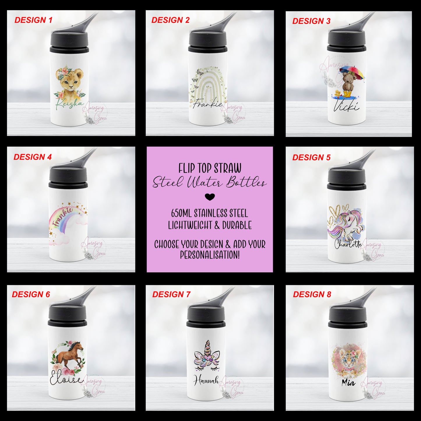 Personalised steel drinks bottle VARIOUS DESIGNS 1