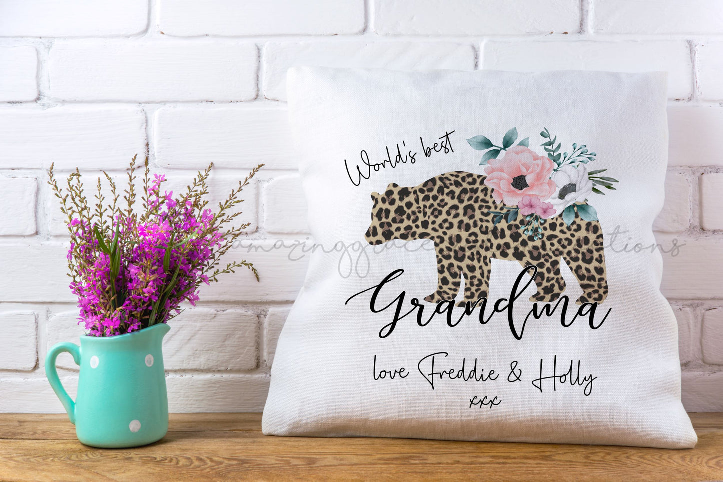 Mothers Day design printed cushion - Leopard print bear