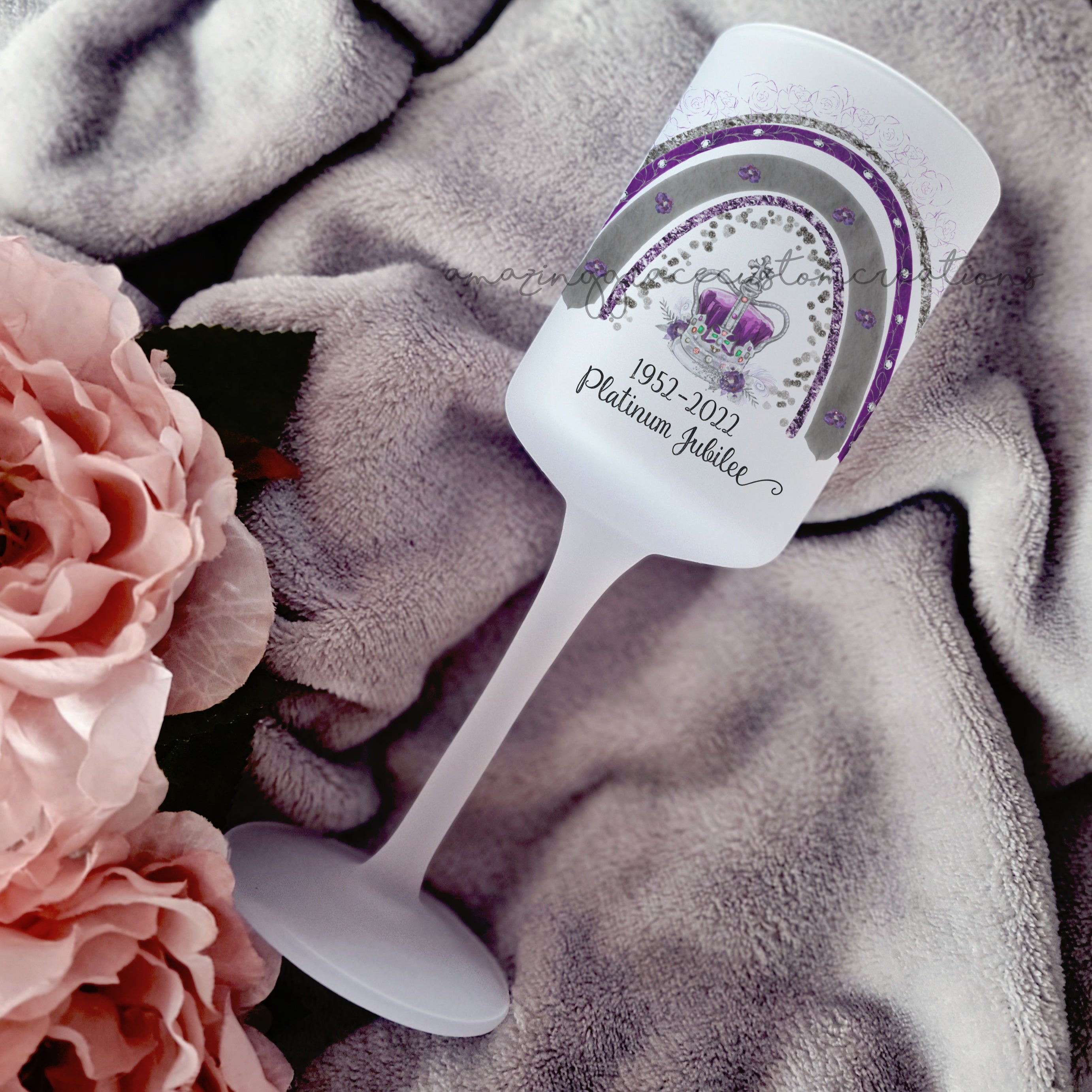 Platinum Jubilee Wine Glass Rainbow Amazing Grace Custom Creations