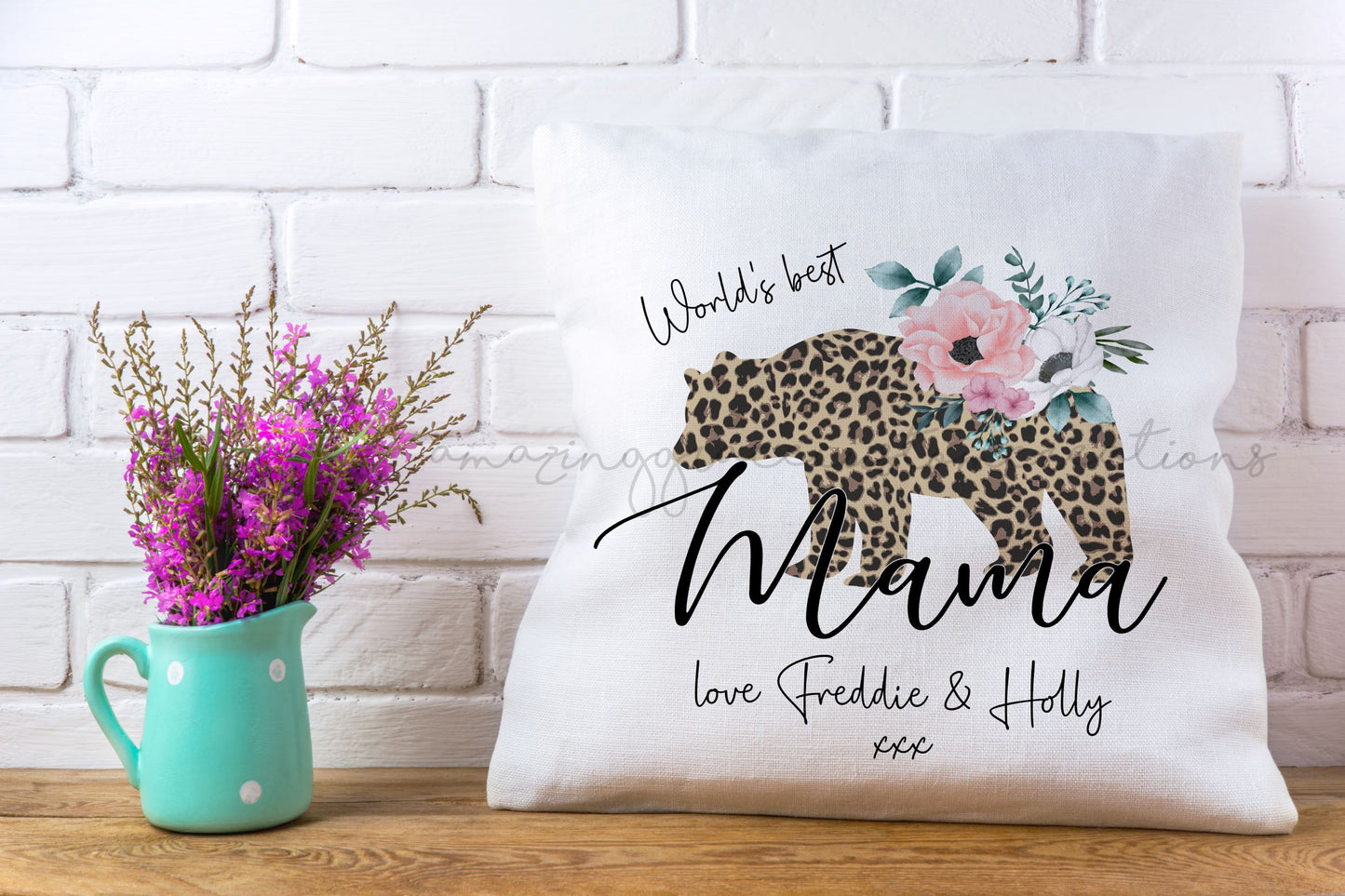 Mothers Day design printed cushion - Leopard print bear