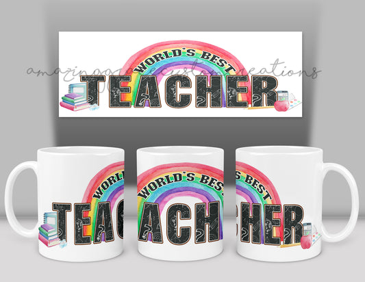 Worlds best teacher rainbow mug